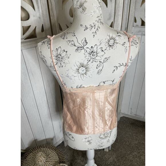 Vintage 1980s DEl Rio Peach Orange Lingerie Tank Satin & Lace Small / Medium - Picture 2 of 6